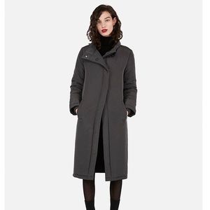 Express double breasted nylons women’s Full Length Puffer Coat jacket grey